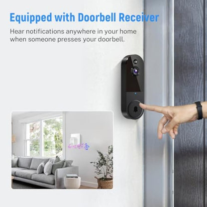 Smart 1080P Wireless Video Doorbell Camera with AI Human Detection – Night Vision, Two-Way Audio, Instant Alerts & Cloud Storage (Black)